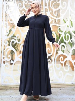 Lacivert Beli Fistolu Omuzları Vatkalı Kolu Lastikli Ferace