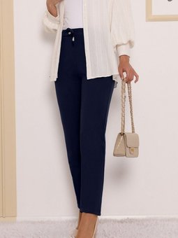 Lacivert Çift Cepli Beli Lastikli Bağcık Detaylı Pantolon