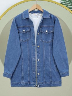 Lacivert Önden Kapaklı Cepli Kot Ceket