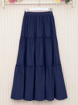 Lacivert Uzun Parçalı Beli Lastikli Etek