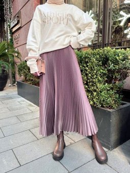 Lila Uzun Pliseli Beli Lastikli Etek