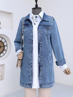 Mavi Taş İşlemeli Yıkamalı Kot Ceket