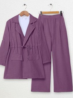 Mürdüm Kapaklı Tünel Köprülü Ceketli Keten İkili Takım