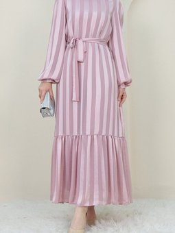 Pudra Hakim Yaka Eteği Büzgülü Astarlı Elbise