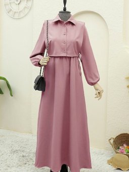 Pudra Üstü Detaylı Takım Gömlek Elbise