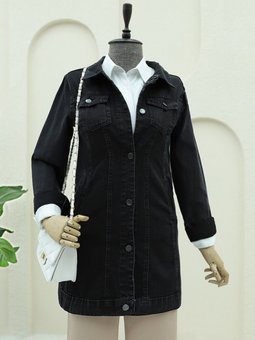 Siyah Cep Detaylı Random Yıkama Kot Ceket