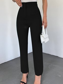 Siyah Cep Detaylı Yüksek Bel Pantolon