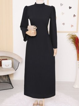 Siyah Hakim Yaka Belden Bağlamalı Elbise