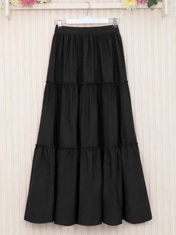 Siyah Uzun Parçalı Beli Lastikli Etek
