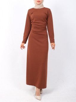 Taba Belden Büzgülü Örme Krep Likralı Elbise