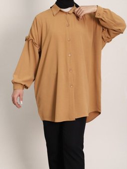 Tarçın Kolları Taşlı Fırfırlı Salaş Ayrobin Tunik