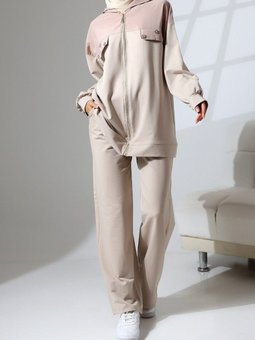 Taş Üstü Detaylı Fermuarlı İkili Takım