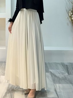 Taş Uzun Beli Lastikli Kemerli Şifon Etek