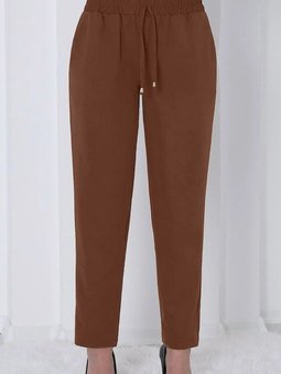 Toprak Çift Cepli Beli Lastikli Bağcık Detaylı Pantolon