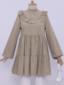 Vizon Robadan Fırfırlı Eteği Parçalı Kolu Lastikli Tunik