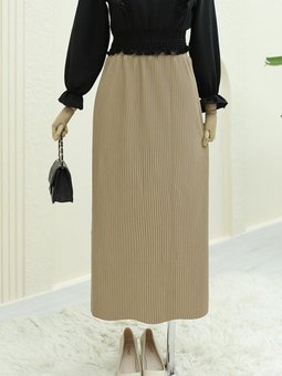Vizon Uzun Beli Lastikli Pliseli Kalem Etek