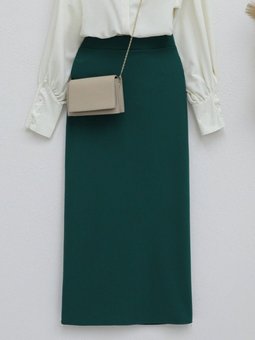 Zümrüt Yeşili Uzun İthal Krep Kalem Etek