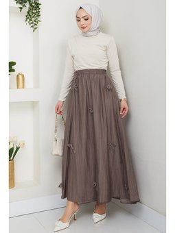Fiyonk Detay Beli Lastikli Vizon Etek