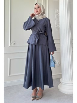 Geniş Kol Modal Gri Etekli Takım