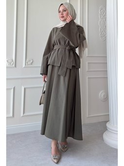 Geniş Kol Modal Haki Etekli Takım