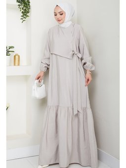 Kuş Gözü Detaylı Modal Taş Elbise