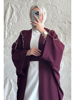 Sarmaşık Desen Taşlı Elbiseli Abaya Mürdüm