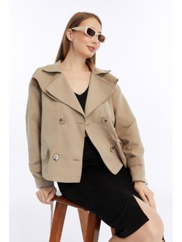Çift Yakalı Crop Vizon Trençkot