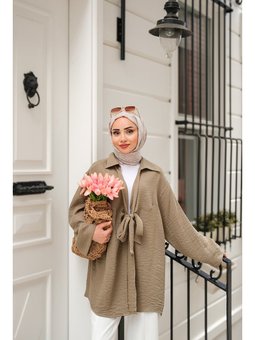 Önden Bağlamalı Haki Ceket Yeşil