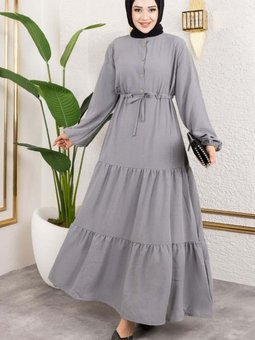 Gri Afra Bağcık Detaylı Elbise