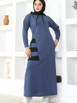 İndigo Çizgili Spor Elbise