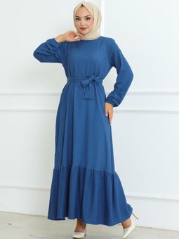 İndigo Eteği Fırfırlı Elbise