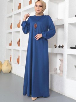 İndigo Kolyeli Bisiklet Yaka Elbise