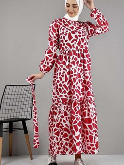 Kırmızı Desenli Elbise