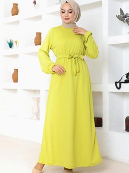 Sarı Kuşak Detaylı Elbise