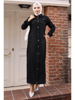 Düğme Detaylı Kot Siyah Ferace