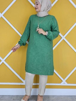 Benetton Omuz Taş Detaylı Kolyeli Tunik