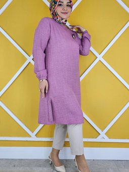 Gül Kurusu Broş Detaylı Ve Etek Ucu Taş Tunik