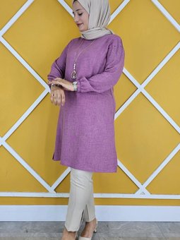 Gül Kurusu Omuz Taş Detaylı Kolyeli Tunik