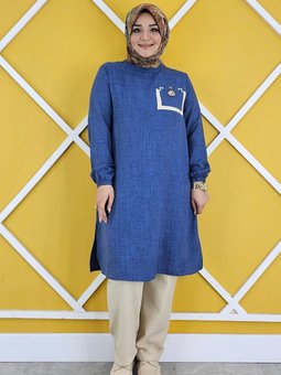 İndigo Cebi Kombin Ve Püskül Detaylı Testtür Tunik