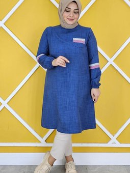İndigo Taş Ve Renk Kombin Detaylı Tunik