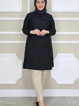 Siyah Aller Taş Detaylı Tunik