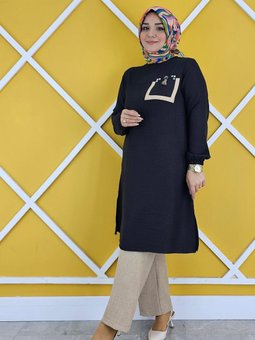 Siyah Cebi Kombin Ve Püskül Detaylı Testtür Tunik