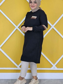 Siyah Taş Ve Renk Kombin Detaylı Tunik