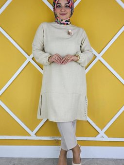 Taş Broş Detaylı Ve Etek Ucu Tunik