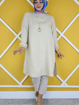 Taş Omuz Detaylı Kolyeli Tunik