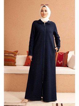 Denim Fermuarlı Ferace Koyu Petrol