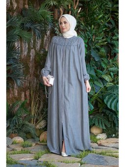 Denim İncili Tensel Ferace Gri