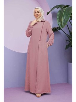 Krep Yan Fermuarlı Ferace Gül Kurusu