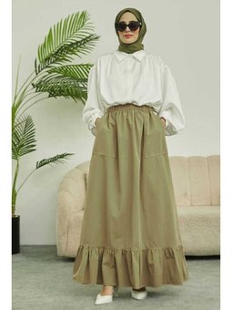 Parça Boya Lastikli Etek Haki