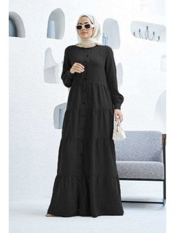 Parça Boya Tensel Büzgülü Elbise Siyah